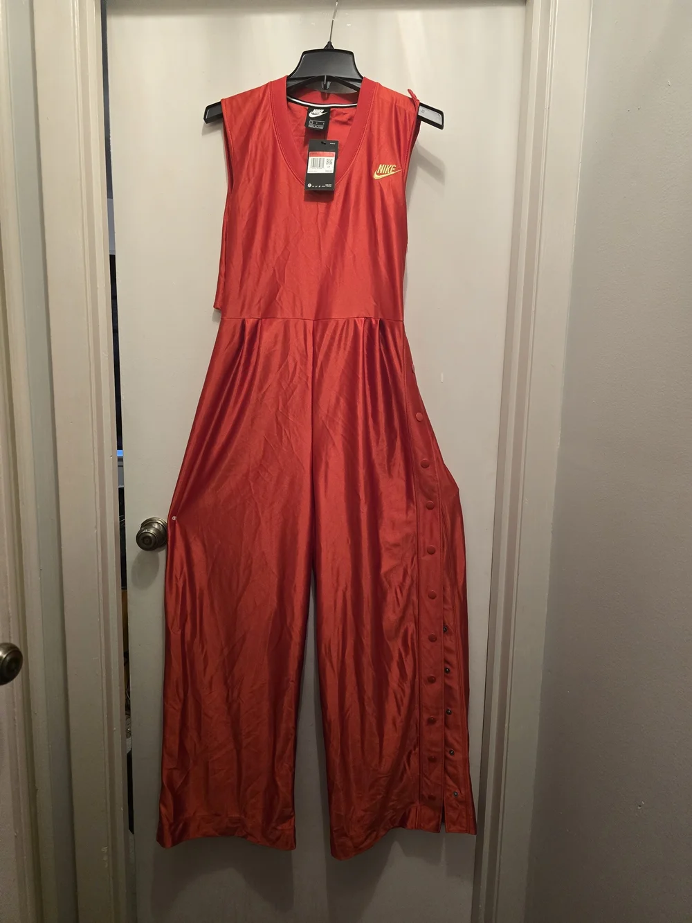 Nike Women's Red Sleeveless Maxi Dress with Side Snap Detail